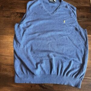Polo Ralph Lauren Men's 2XLT 100% Pima Cotton Blue With Yellow Pony Sweater Vest